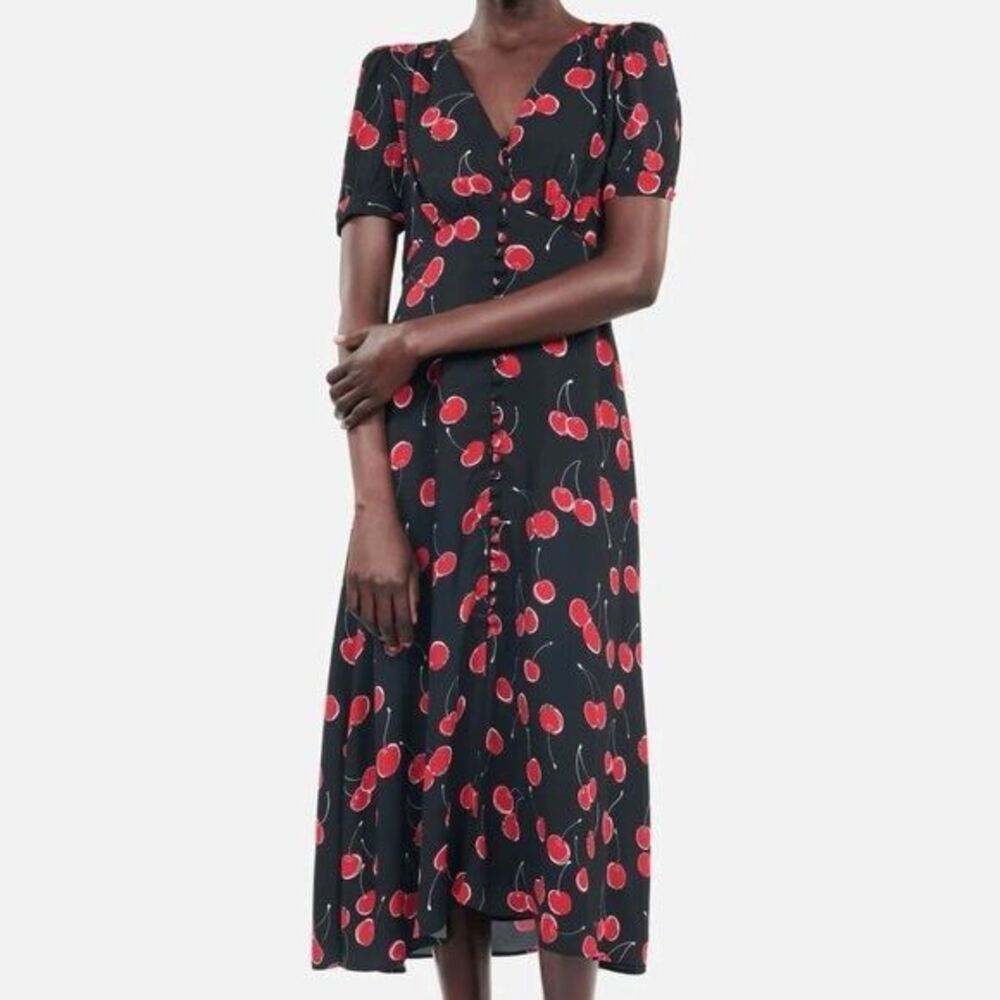The Kooples Cherry Print Midi Dress Size 1 NWT